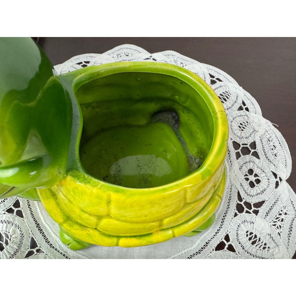 Vintage Ceramic Turtle Planter Green Yellow Anthropomorphic Tortoise Figurine - Picture 4 of 10